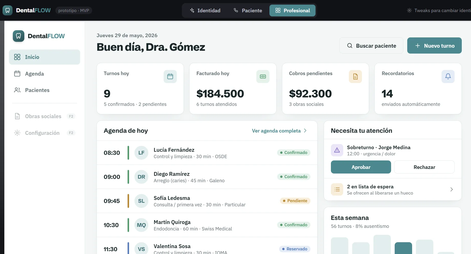 DentalFlow — panel del consultorio